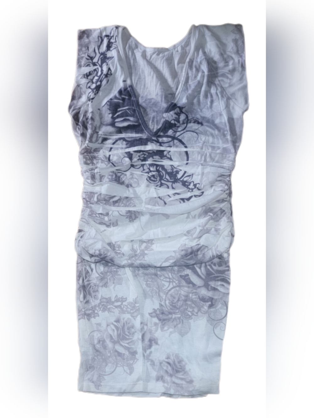 ​Juju & B Vintage Ruched Tattoo Print Mini Dress